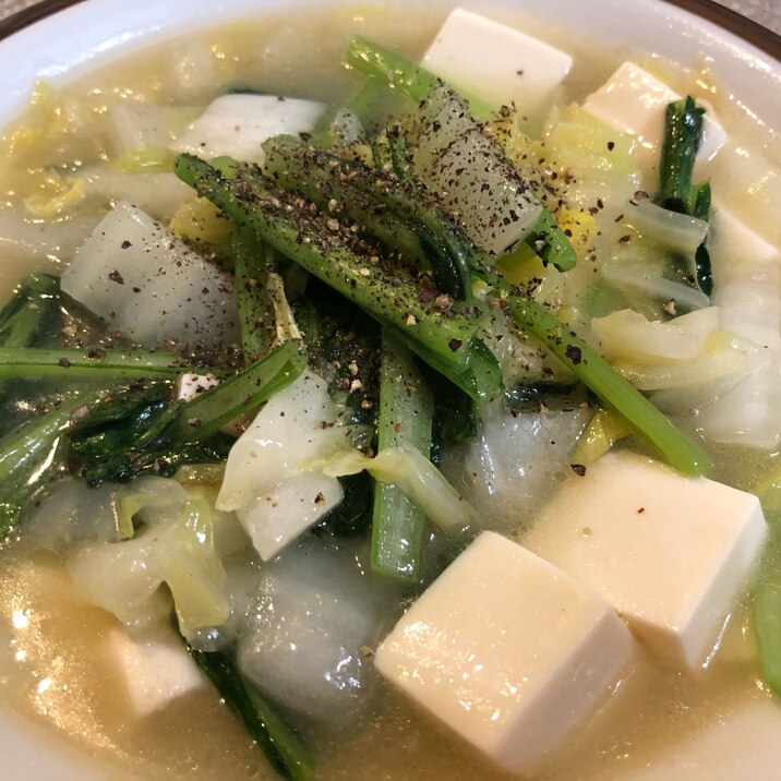 野菜たっぷり♫白菜と小松菜と豆腐の塩だれ煮